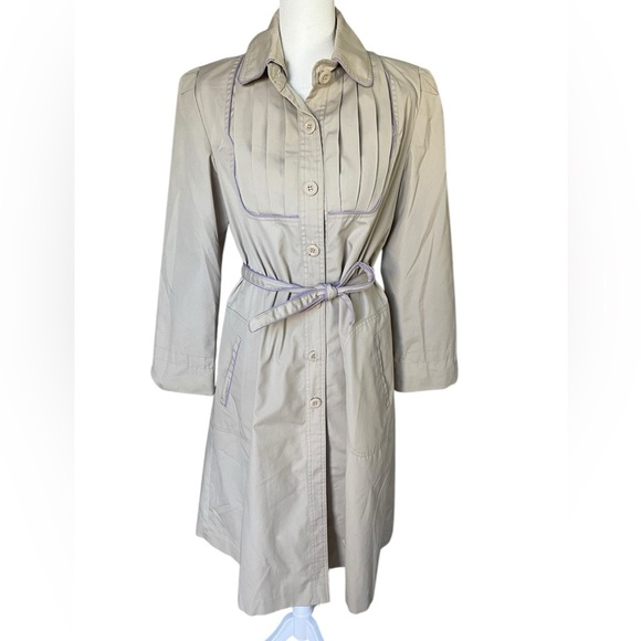 Vintage IZZI Small Pleat Tan and Purple Trench Coat - Size 11 - Picture 1 of 8